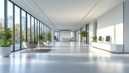 Modern Office Lobby with City Views