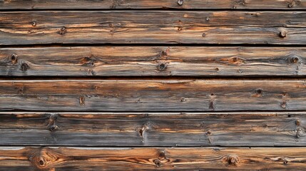Obraz premium Weathered wooden planks with visible grain and knots in a rustic brown and gray texture Generative AI