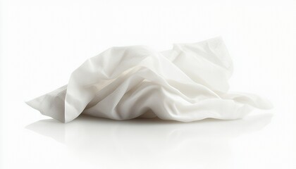 Obraz premium A crumpled, white fabric resting on a reflective surface, showcasing texture and simplicity.