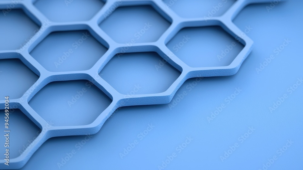 Poster close-up of a blue hexagonal pattern, showcasing geometric shapes and minimalistic design, perfect f