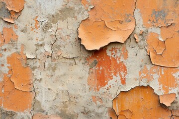 Obraz premium Cracked and peeling orange paint on a rough wall texture Generative AI