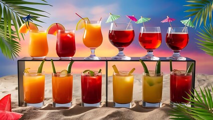 Alcohol and juice cocktails set for beverages design
