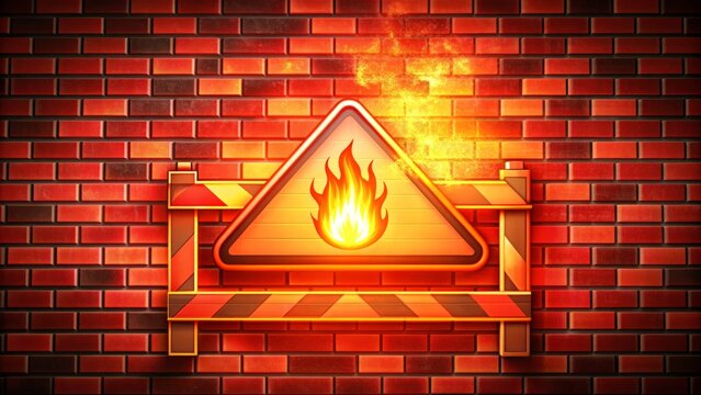 A bright red warning icon of a flaming barrier with bricks and flames, symbolizing protection, security, and blocking unauthorized access on a digital landscape.