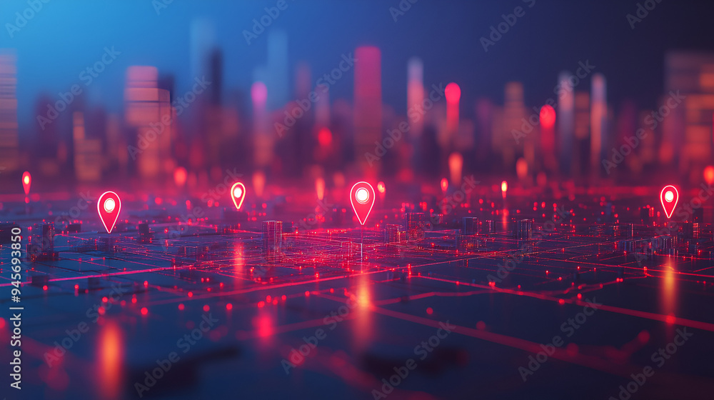 Poster abstract global network concept with a blue glowing world map, data transfer and cyber technology ba