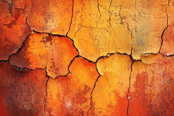 Cracked orange paint on old concrete wall texture Generative AI