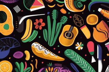 Fototapeta premium Hispanic Heritage Month Poster: A poster design featuring elements of Hispanic culture, such as food, music, and art, with bold typography and bright colors. 