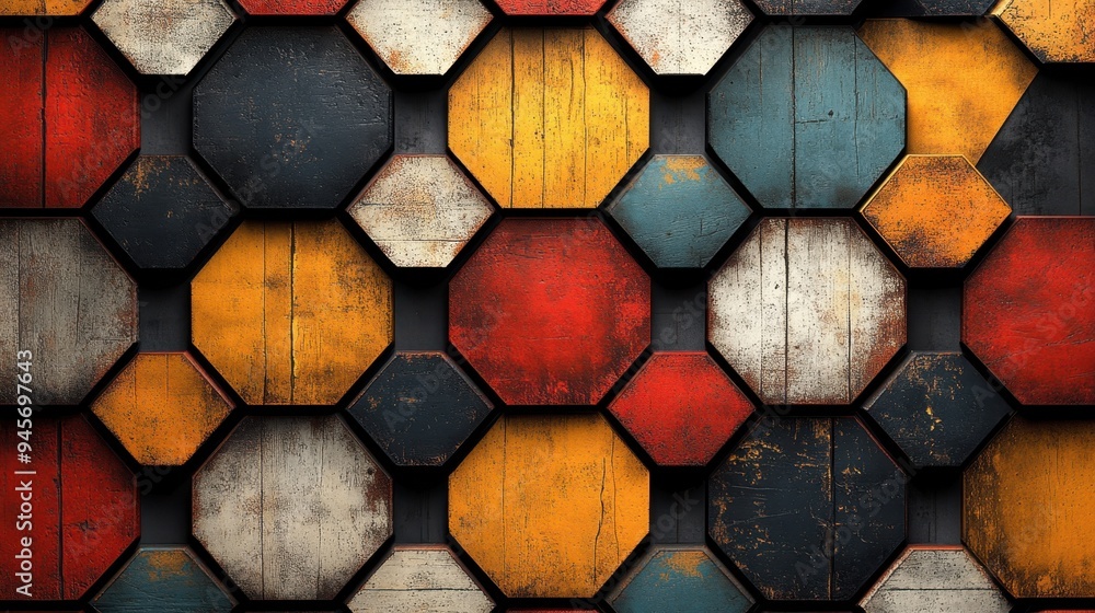 Poster geometric hexagon pattern in bold contrasting colors - modern design background