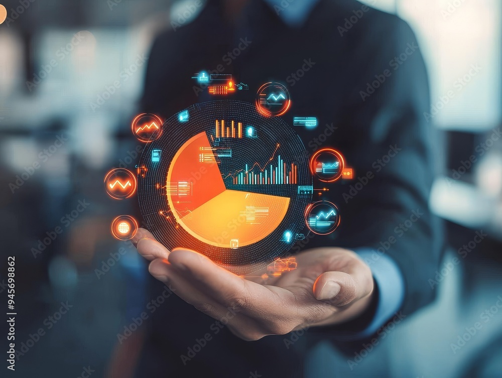 Aufkleber a professional analyzing data with digital graphs and charts, showcasing modern data visualization t