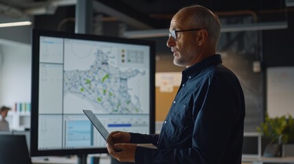 The professional analyzing project data