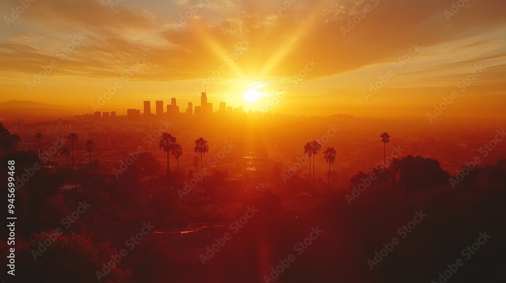 Sticker Sunset over a City Skyline