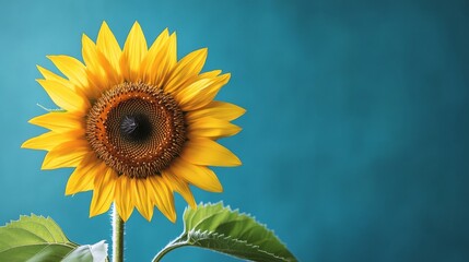 Sunflower Close-up Against Turquoise Background