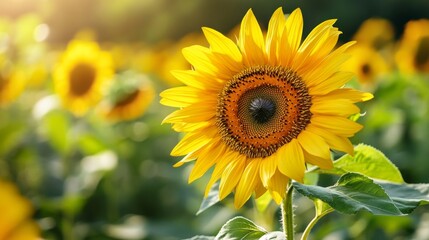 Naklejka premium Sunflower in Blooming Field