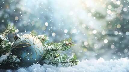 Christmas Ornament On Snowy Branch.