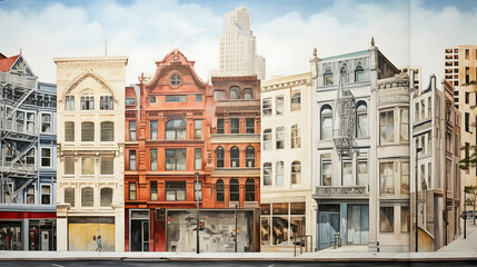 Obraz premium Close-up film view of cityscape murals