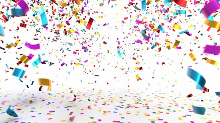 Colorful Confetti Falling on White Background.