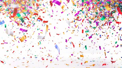 Colorful confetti falling on white background.