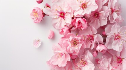 Delicate Pink Cherry Blossoms on White Background.