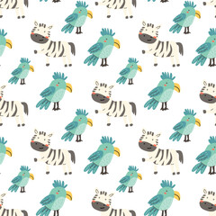 Obraz premium Childrens fashion pattern with baby animals. Cute safari african animals with plant - print. Childish seamless pattern for nursery design, kids textile, boys and girls fabric apparel.
