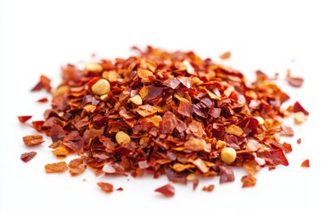 A pile of crushed red chili flakes, commonly used as a spice in cooking.