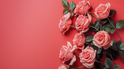 Pink roses on red background and Free Copy Space 