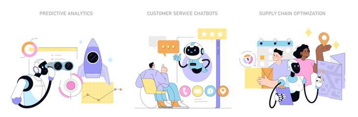 Artificial intelligence in business. Flat Vector Illustration