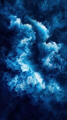 Abstract Blue Smoke Clouds, Serene Deep Blue Background with Ethereal Flowing Patterns