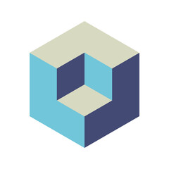 Cube logo, geometric vector design. Box logotype company, trendy techno emblem in isometric 3D style.