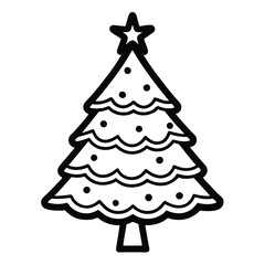 Fototapeta premium Decorated Christmas Tree Shilhouette Vector png isolated on white background