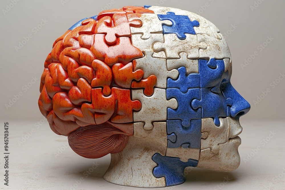 Poster three dimensional puzzle brain artwork symbolizing the intricate and interconnected nature of human 