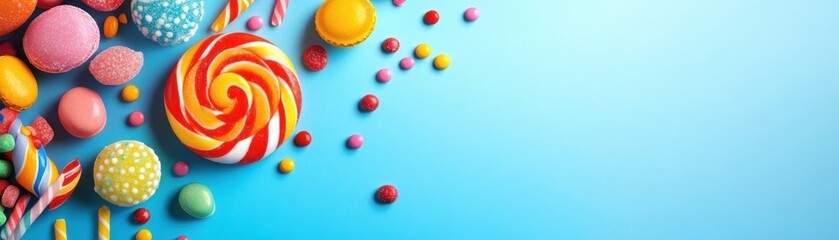 Vibrant Candy Arrangement in Flat Design with Copy Space on Left Side
