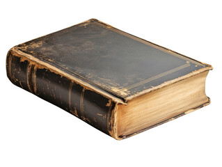 Obraz premium An antique black book with worn edges and an embossed cover, perfect for vintage and literary themes.