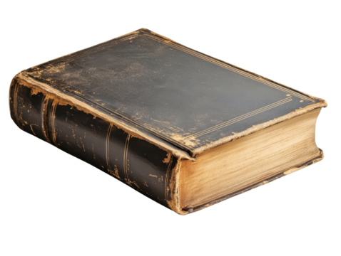An antique black book with worn edges and an embossed cover, perfect for vintage and literary themes.