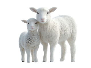 Fototapeta premium A charming scene of a mother sheep and her adorable lamb standing together, showcasing their soft wool and gentle expressions.