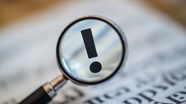 Magnifying Glass with Exclamation Point Over Text