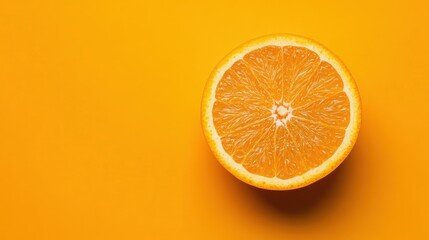 Fototapeta premium Vibrant Orange Slice Over Bright Yellow Background, Minimalist Style
