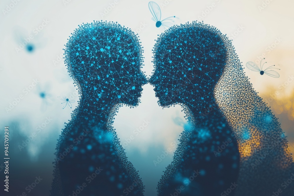 Aufkleber abstract digital illustration of two figures facing each other symbolizing the delicate balance of t