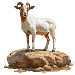 Obraz premium A majestic goat standing confidently on a rock, showcasing its beauty and strength in a natural environment.