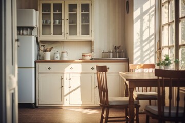 Fototapeta premium Vintage kitchen furniture refrigerator architecture.