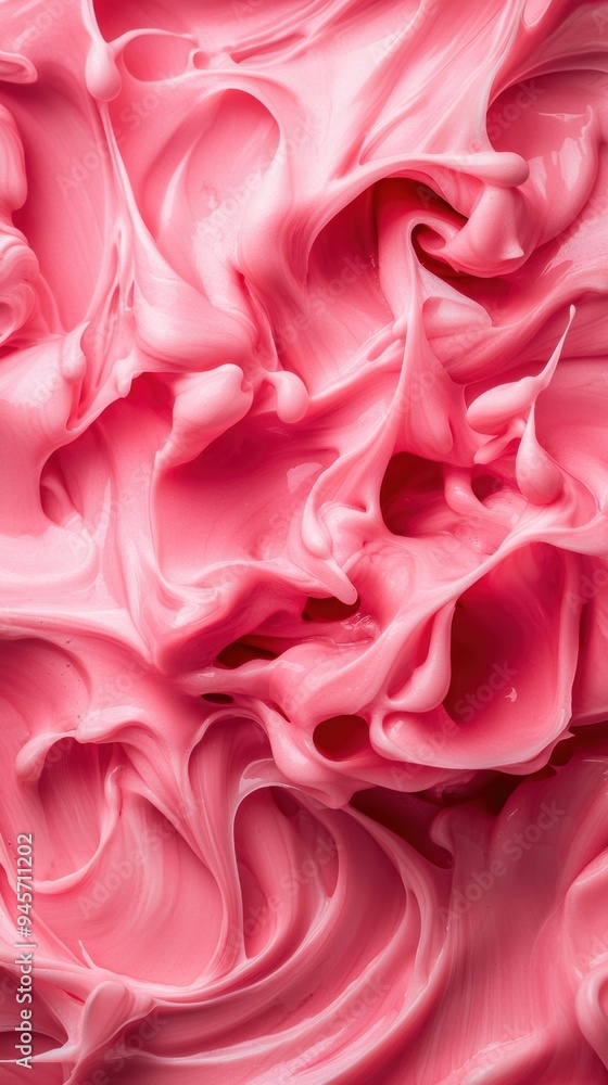 Poster close-up of swirling pink cream or frosting with artistic texture pattern for background