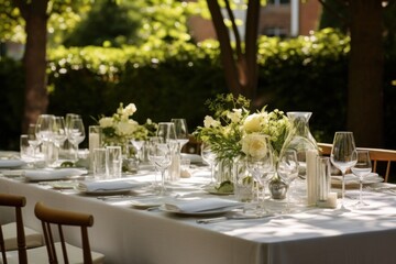 Fototapeta premium Outdoors table tablecloth furniture.