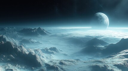 Cosmic Beauty: Distant Planet with Rings and Moon in Deep Space