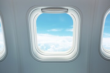 The airplane window from the inside porthole transparent cloudscape.