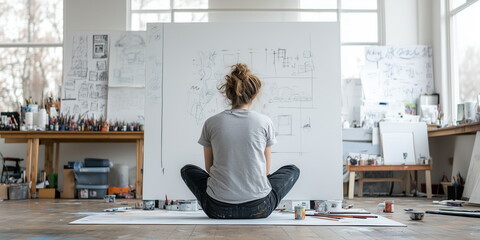 artist atelier. Hand edited generative AI. Wide format 