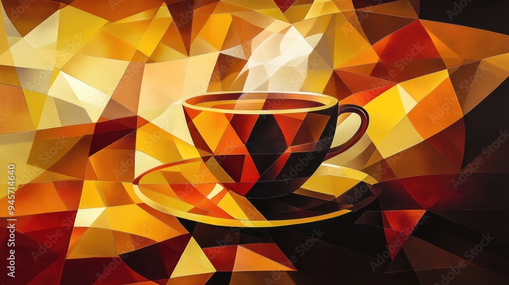 Poster A Geometrically Abstract Coffee Cup with Steam Rising Upward