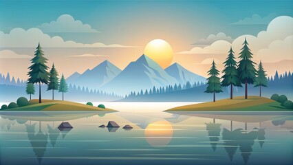 A minimalist illustration of a calming natural landscape with a few essential elements, conveying the idea of simplicity and clarity in a modern digital world.