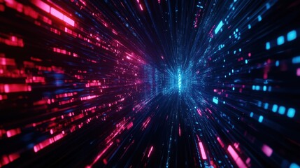Abstract Light Tunnel with Red and Blue Neon Streaks Conveying Motion and Futuristic Theme
