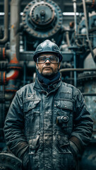 Skilled Industrial Technician in Protective Gear Standing Tall Among Machinery