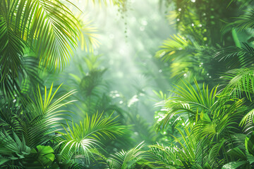 Sunlight filtering through lush green tropical rainforest canopy