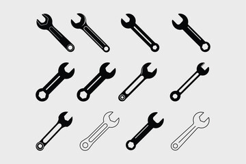 Black Silhouette of Wrenches Vector Illustration Printable Tool Clipart