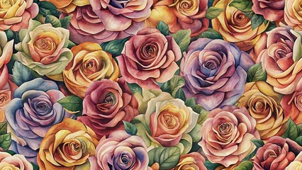 seamless pattern with realistic red roses and leaves 